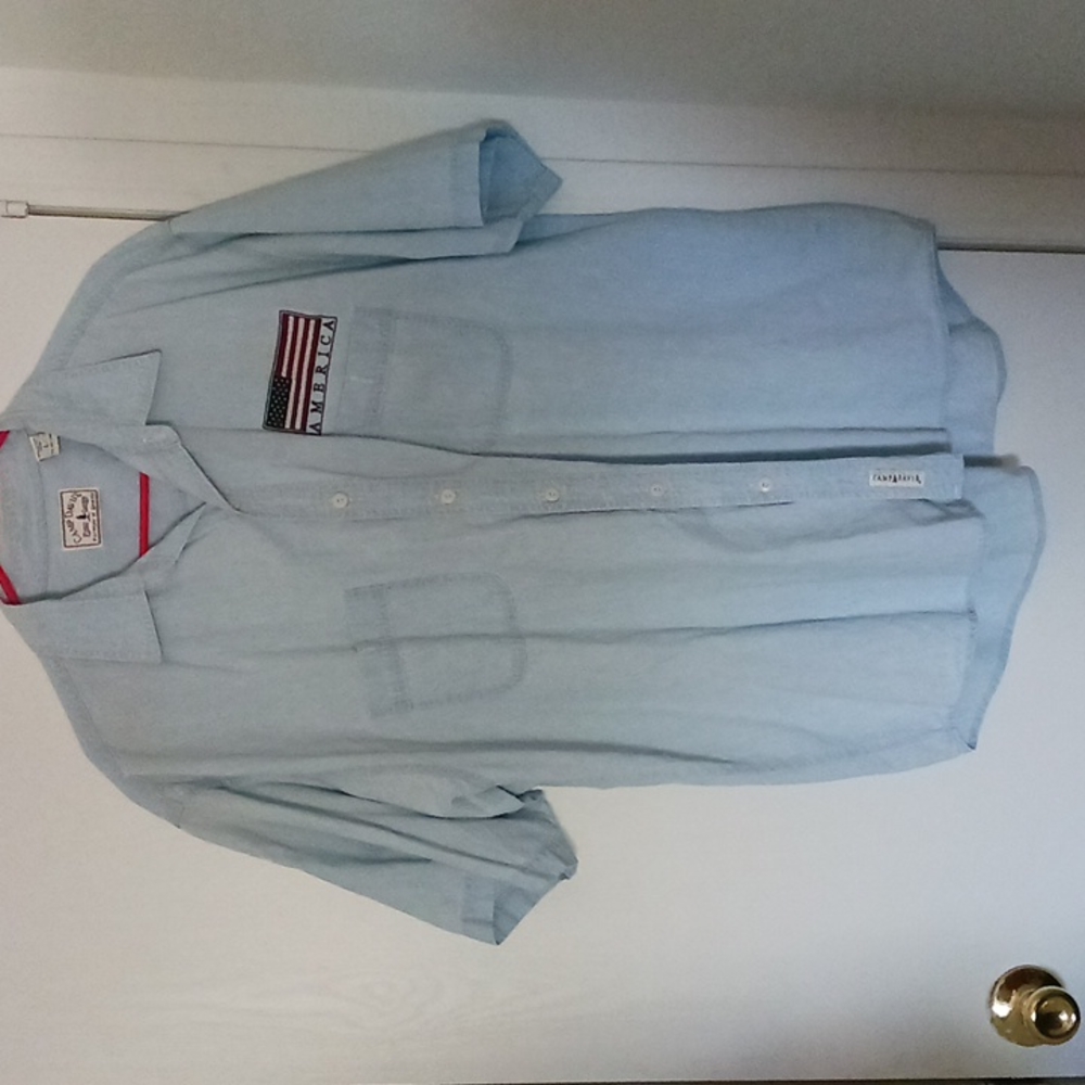 Camp David Finest Clothing Button up Patriotic Jean Shirt